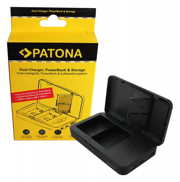 PATONA Dual Ladegerät mit Powerbankfunktion und Speicherkartenaufbewahrung f. Sony NP-FZ100