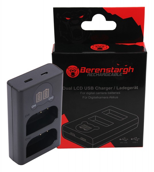 Berenstargh Dual LCD USB Ladegerät f. Panasonic DMW-BLK22 DC-S5 G9 GH5 GH5S