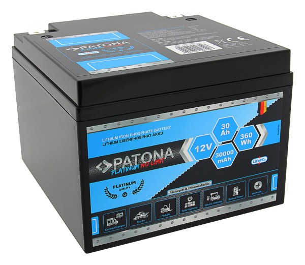 PATONA Platinum LiFePO4 Batterie 12V 30Ah 360Wh 30.000mAh