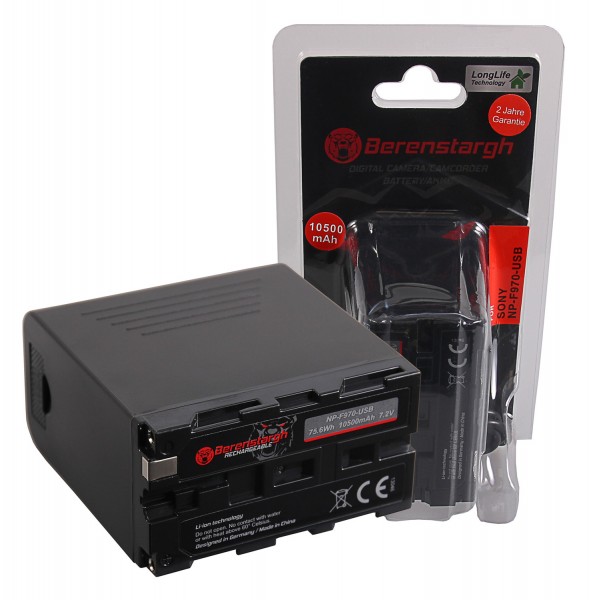 Berenstargh Batterie Platinum pour Sony NP-F970 F960 F950 incl. Powerbank 5V / 2A sortie USB 10500mAh et Micro USB entrée