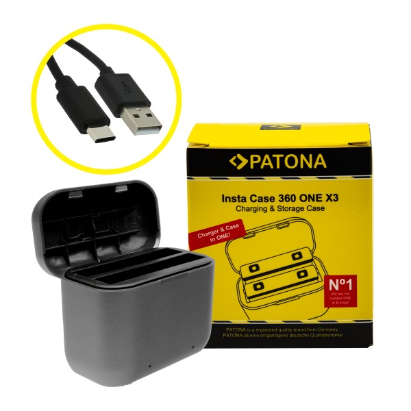 PATONA Dual Ladebox für Insta 360 ONE X3 CINAQBT/A inkl. USB-C Kabel