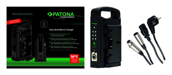 PATONA Premium Gold Mount Dual Ladegerät für Panasonic AN-190W BL-BP150 BP-150S mit 4-Pin XLR Kabel