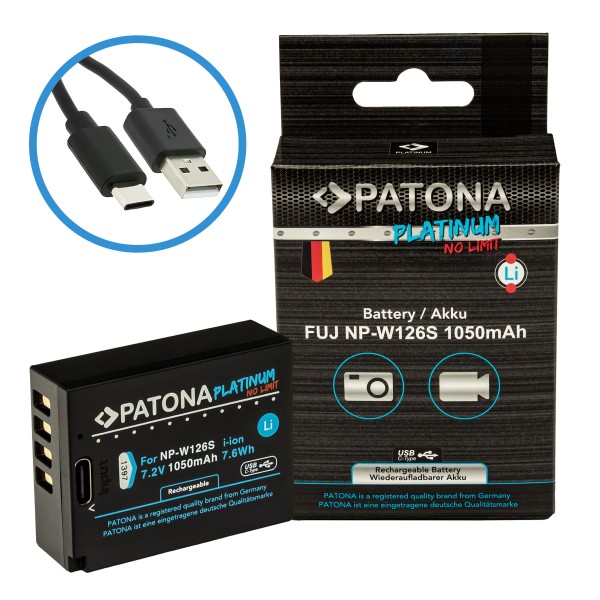 PATONA Platinum Akku mit USB-C Input für Fuji NP-W126S FUJIFILM X-H1 FUJIFILM X-Pro3 FUJIFILM X-T100 X-A5