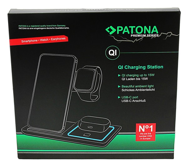 PATONA Chargeur sans fil QI 3en1 pour smartphone iPhone Watch et AirPods