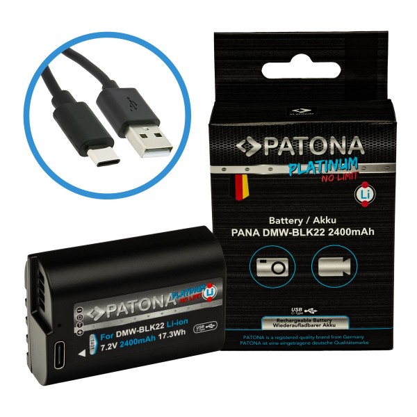 PATONA Platinum Akku mit USB-C Input für Panasonic DMW-BLK22 S5 G9 GH5 GH5S