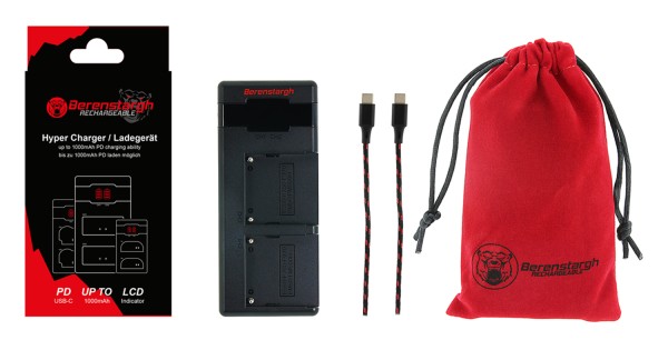 Berenstargh Hyper PD Ladegerät für Sony F550 F750 F970 FM50 FM500H inkl. USB-C Kabel