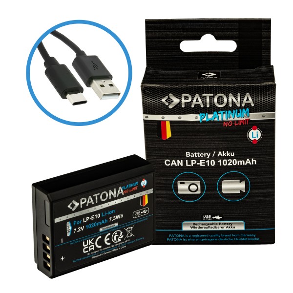 PATONA Platinum Akku mit USB-C Input für Canon LP-E10 LPE10 EOS1100D EOS 1100D