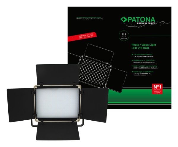 PATONA Premium LED Foto und Videolicht mit 216 einstellbaren RGB LEDs