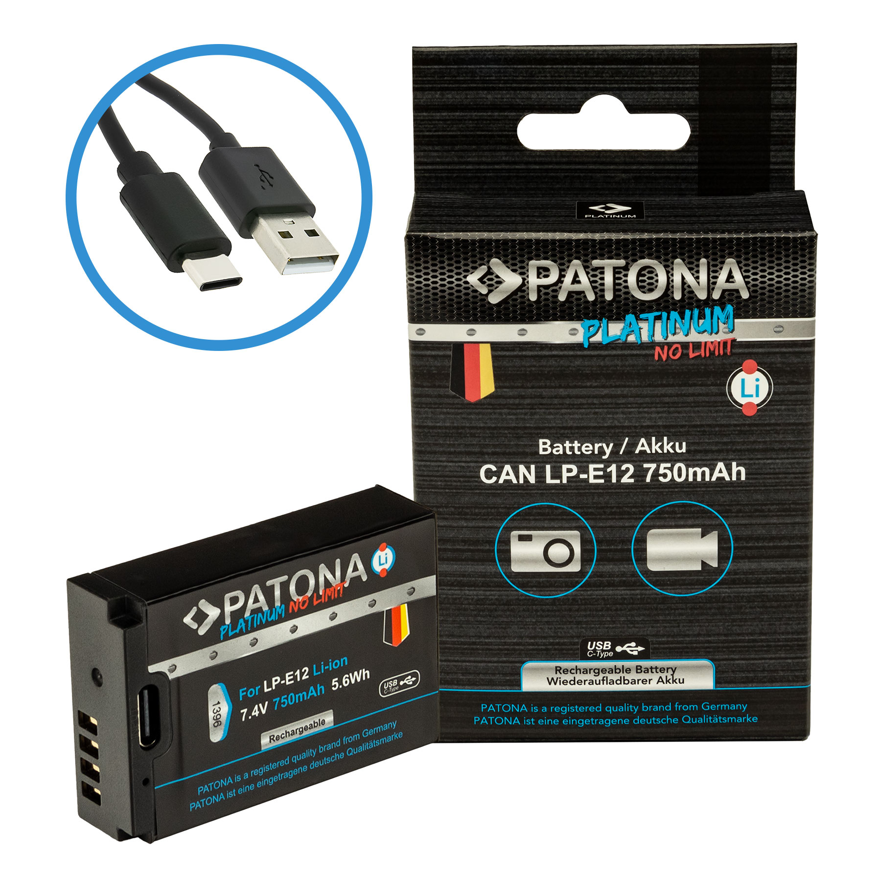 PATONA Platinum battery with USB-C input for Canon LP-E12