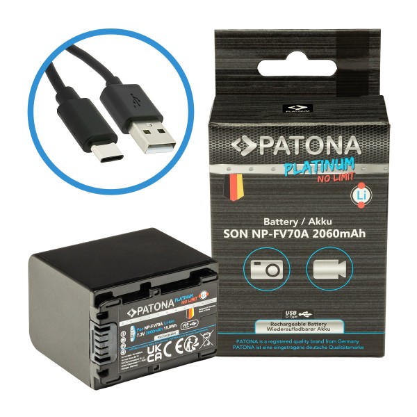 PATONA Platinum Akku mit USB-C Input für Sony NP-FV70A DCR-SR100 DCR-DVD703E HDR-CX12E