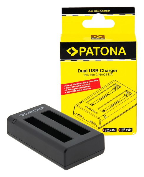 PATONA Dual Ladegerät f. Insta360 X3 CINAQBT/A inkl. Micro-USB Kabel
