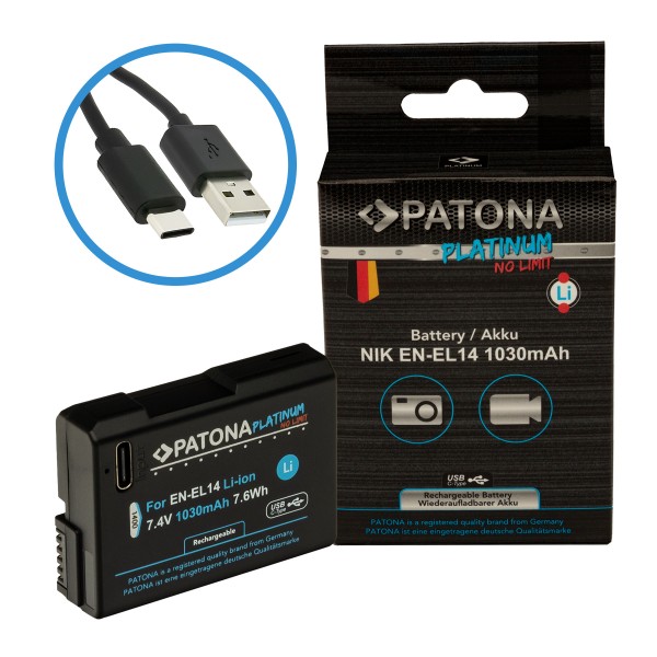 PATONA Platinum Akku mit USB-C Input für Nikon Nikon EN-EL14 D3100 D5100 P7000