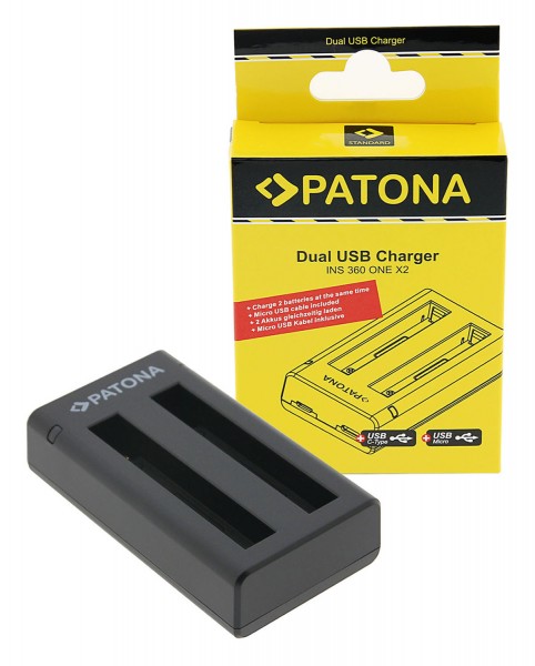 PATONA Dual Ladegerät f. Insta360 One X2 360° Cam inkl. Micro-USB Kabel