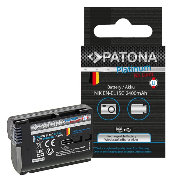 PATONA Platinum Akku mit USB-C Input f. Nikon 1 V1 EN-EL 15 EN-EL15B EN-EL15C ENEL 15 D7000 D800 D600 Z6 Z7