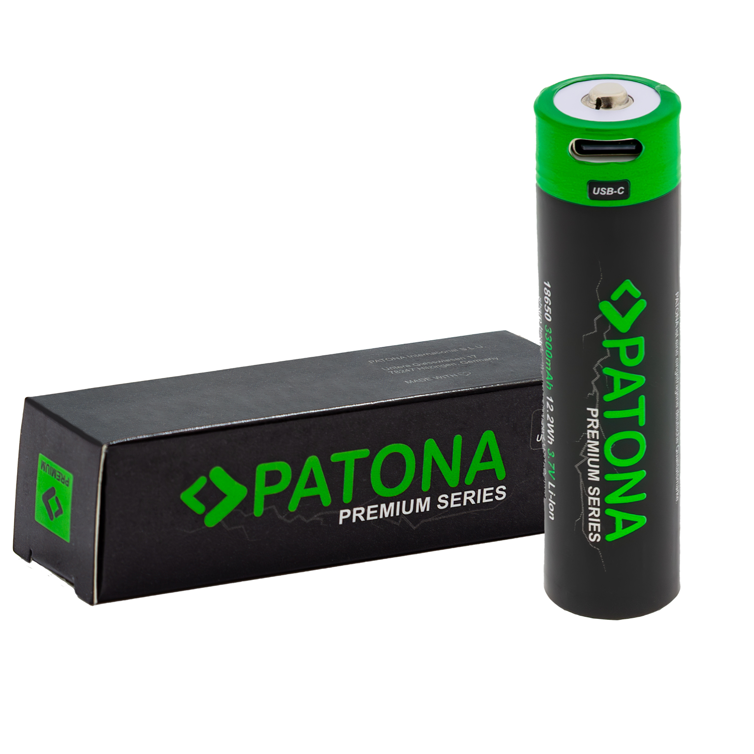 PATONA Batterie Premium 18650 cellule Li-Ion protégé avec entrée USB-C 3,7V  3300mAh