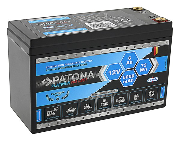 PATONA Platinum LiFePO4 Batterie 12V 6Ah 72Wh 6000mAh