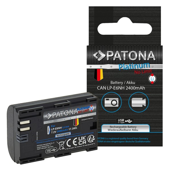 PATONA Platinum Akku mit USB-C Input f. Canon EOS R5 EOS R6 R6II R7 LP-E6NH
