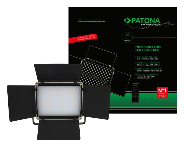 ^PATONA Premium LED Foto und Videolicht mit 216 einstellbaren RGB LEDs inkl. Fernbedienung