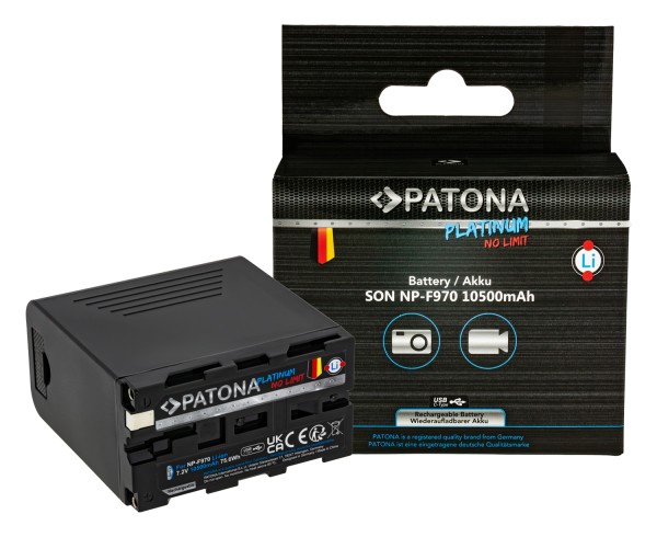 PATONA Platinum Akku f. Sony NP-F970 F960 F950 inkl. Powerbank 5V/2A USB Ausgang und PD USB-C Ein-/Ausgang
