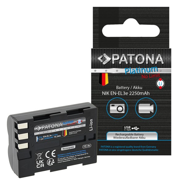 PATONA Platinum Akku mit USB-C Input für Nikon D700 D300 D200 D100 D80 D70 D50 EN-EL3e