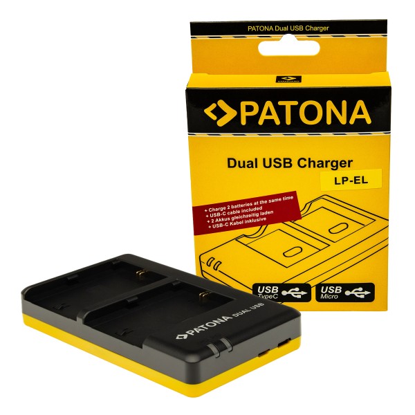 PATONA Dual Schnell-Ladegerät für Canon LP-EL Speedlite EL-1 EL-5 inkl. USB-C Kabel