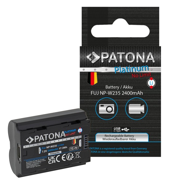 PATONA Platinum Akku mit USB-C Input für Fuji FinePix NP-W235 XT-4 XT4