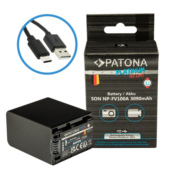 PATONA Platinum Akku mit USB-C Input für Sony NP-FV100 FDR-AX40 FDR-AX45 FDR-CX680 NEX-VG30